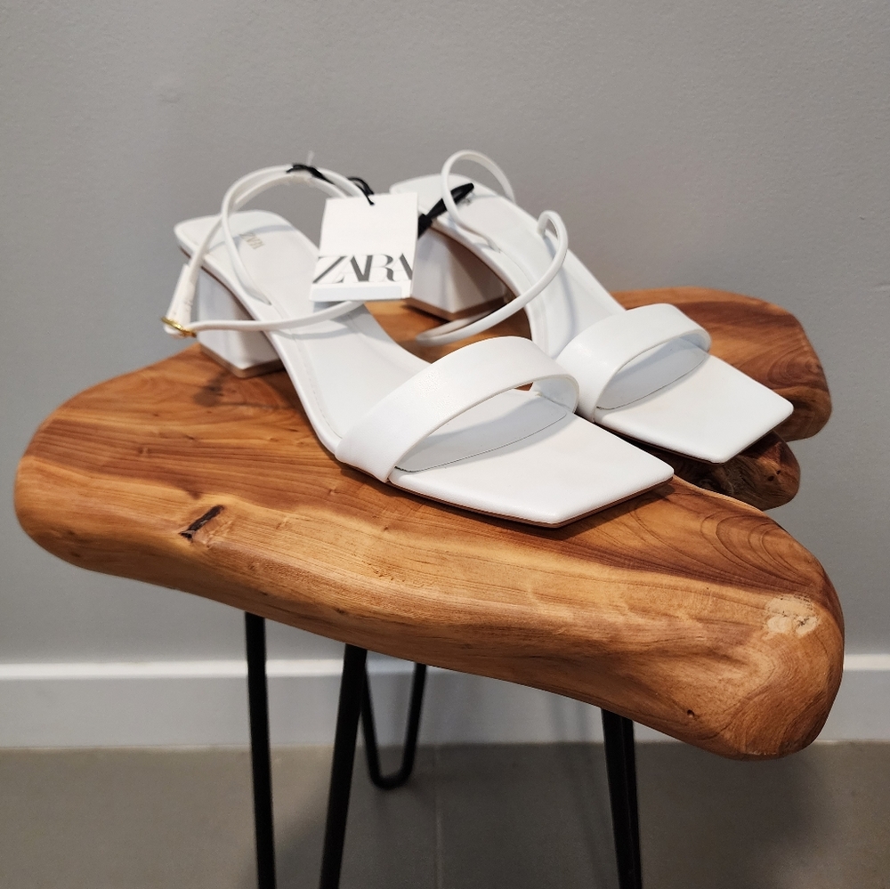 NWT ZARA White Heels with Ankle Strap